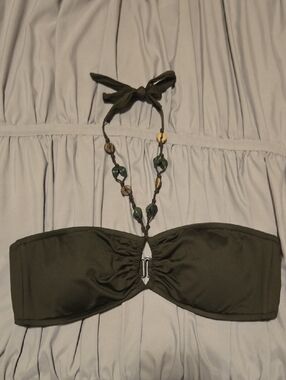 Mossimo Olive Green Beaded Bandeau Bikini top